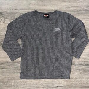 Harley Davidson gray ribbed knit shirt. Made in the USA. 3/4 sleeve